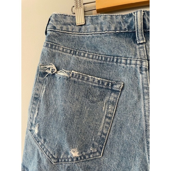 Show Me Your Mumu Blue Denim Button Fly Raw Edge Hem Cut-Off Shorts - Picture 2 of 7